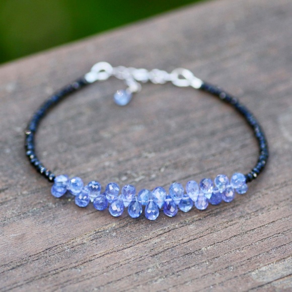 Natural Earth Mined Black Spinel and Tanzanite Bracelet Solid 14K White Gold - Picture 5 of 6